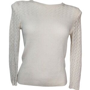 Loft neck off white blouse knit lightweight sweater size‎ small Linen elegant